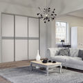Façade de placard coulissante 3 portes décor blanc mat, décor gris intense