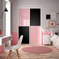 Façade de placard coulissante 2 portes verre laqué rose pastel, décor noir intense