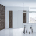 Façade de placard coulissante 4 portes décor bois fumé brut, décor blanc mat