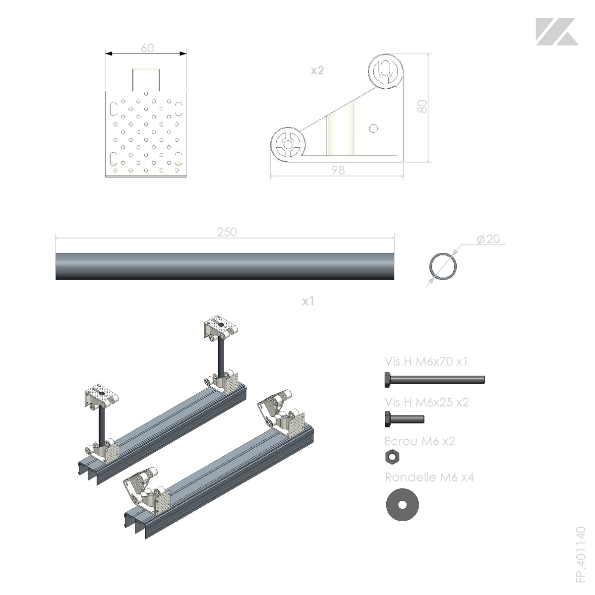 1 Kit sous pente pour façades coulissantes, pivotantes ou pliantes – Kazed