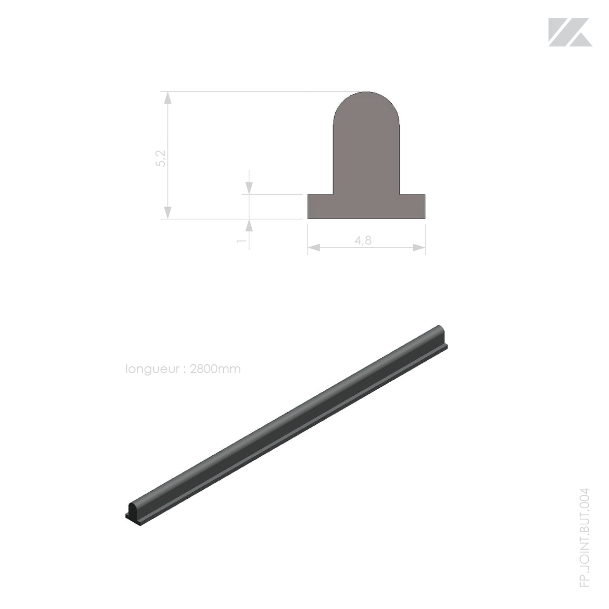 2 Joints amortisseurs - Coloris Noir - 2800 mm à recouper - Coulissant Alu